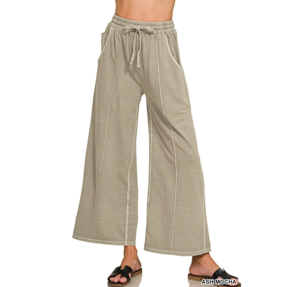 French Terry Wide Leg Pants - Ash Mocha