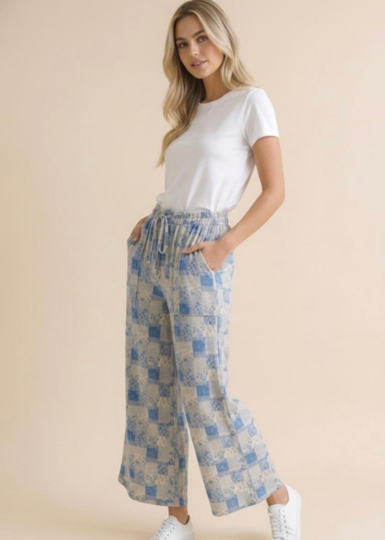 Floral Patchwork Wide Leg Knit Pants