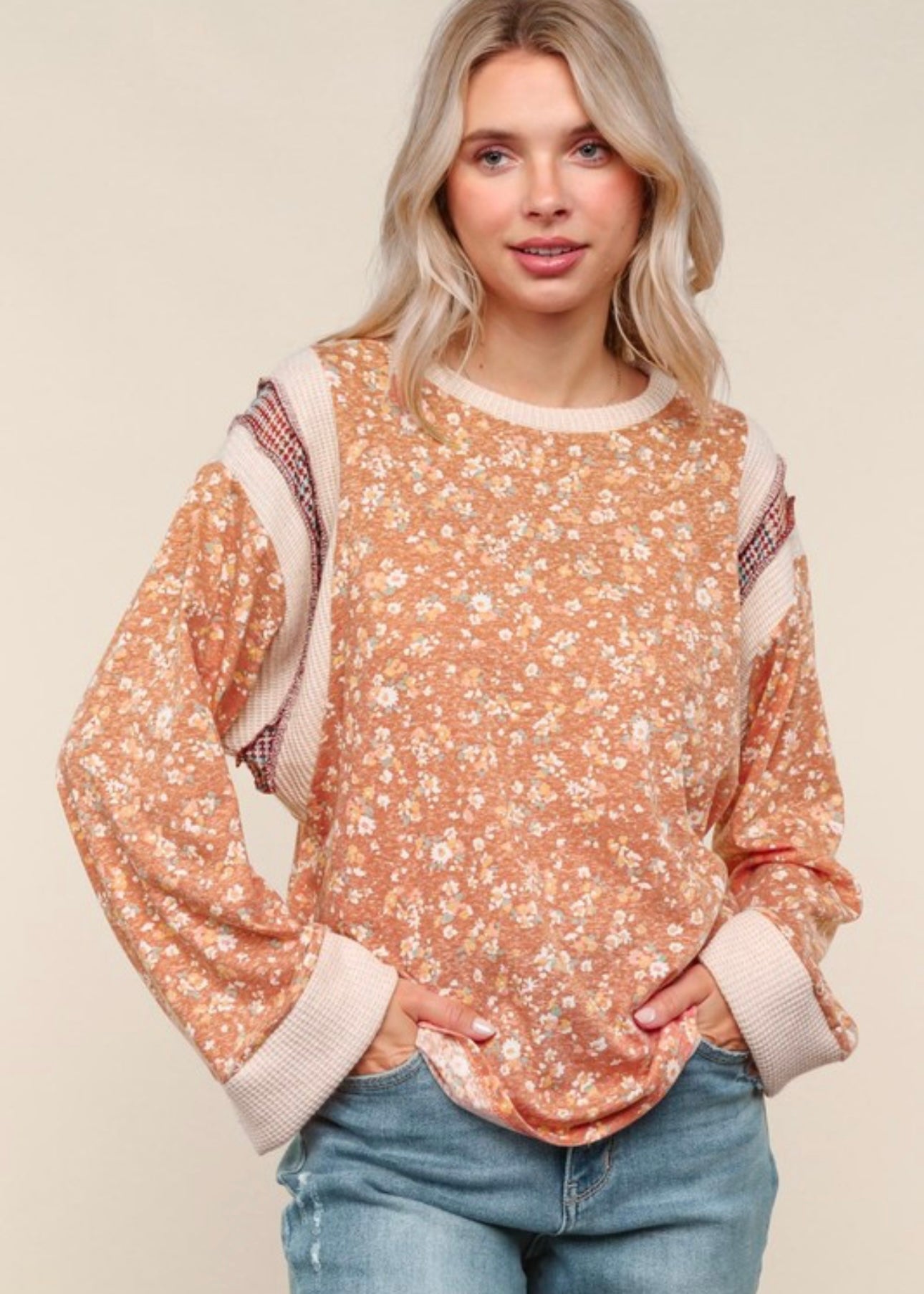 Oversized Rust Floral Knit Top