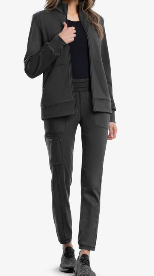 Cherokee Workwear Revolution Women's 3-Pocket Stretch Fleece Inner Zip Front Scrub Jacket - Black