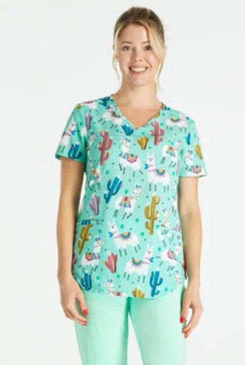 Women’s Cherokee Scrub Top, Llama Print