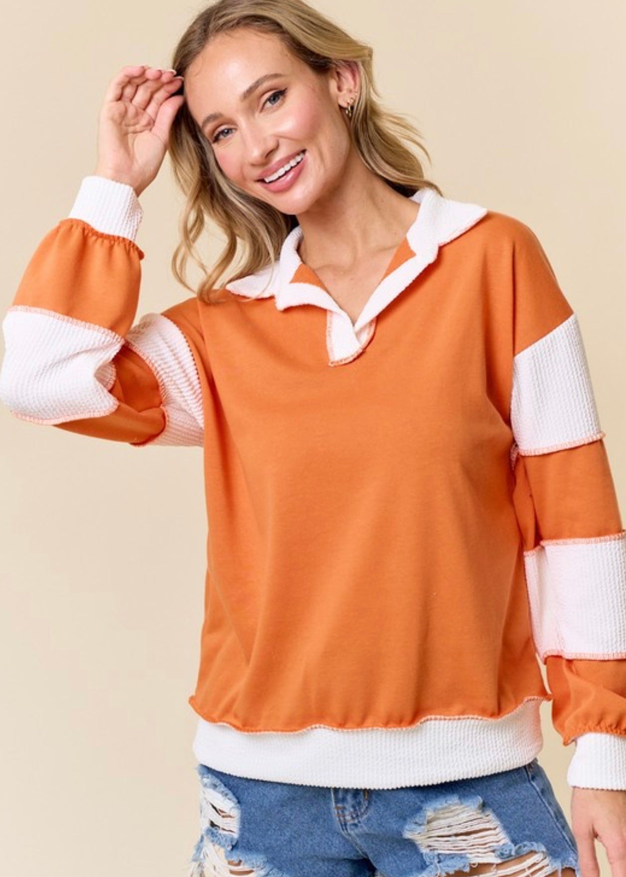 Boho Bliss Long Sleeve Top in Orange