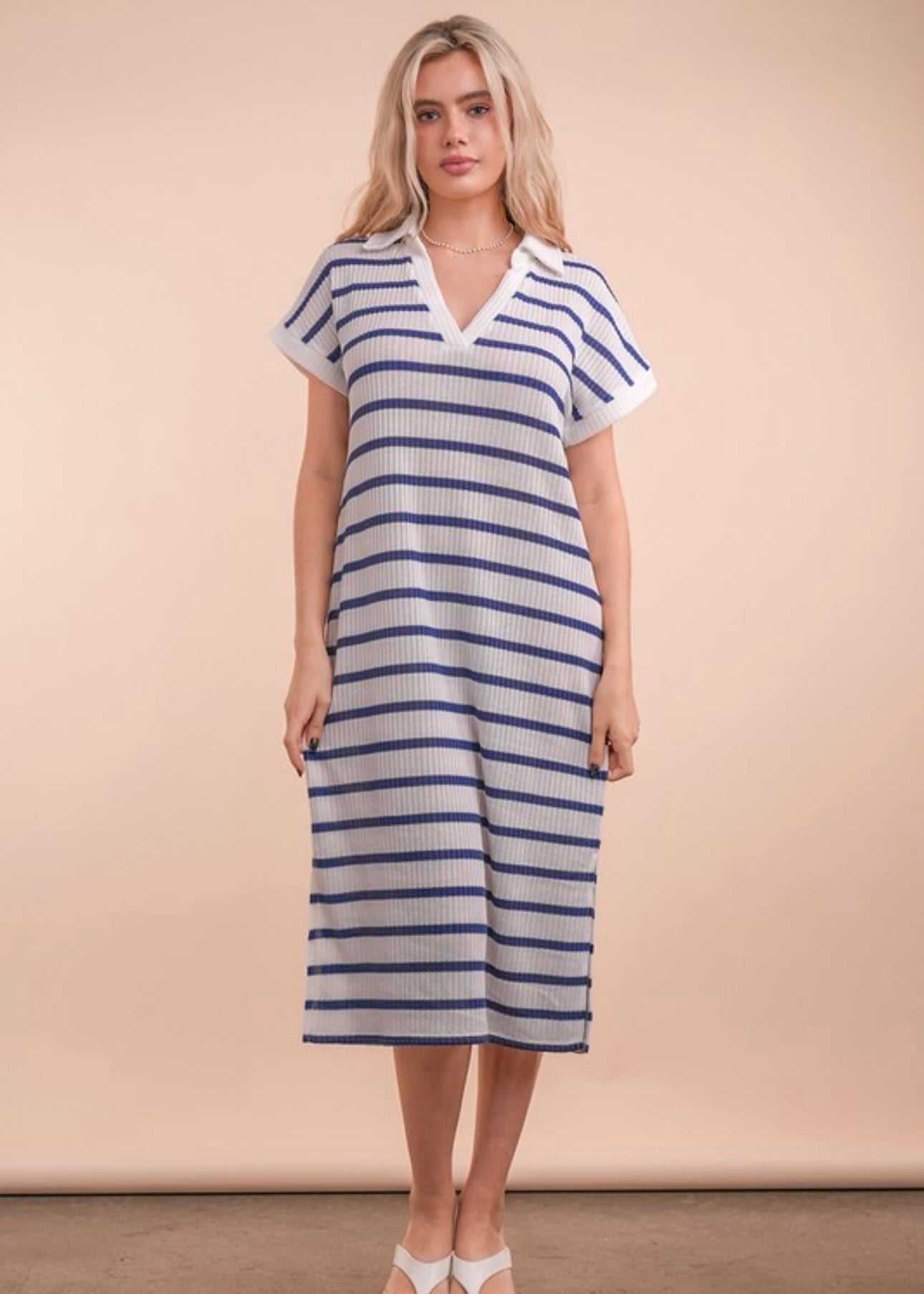 Oversized Navy Striped Midi Dress