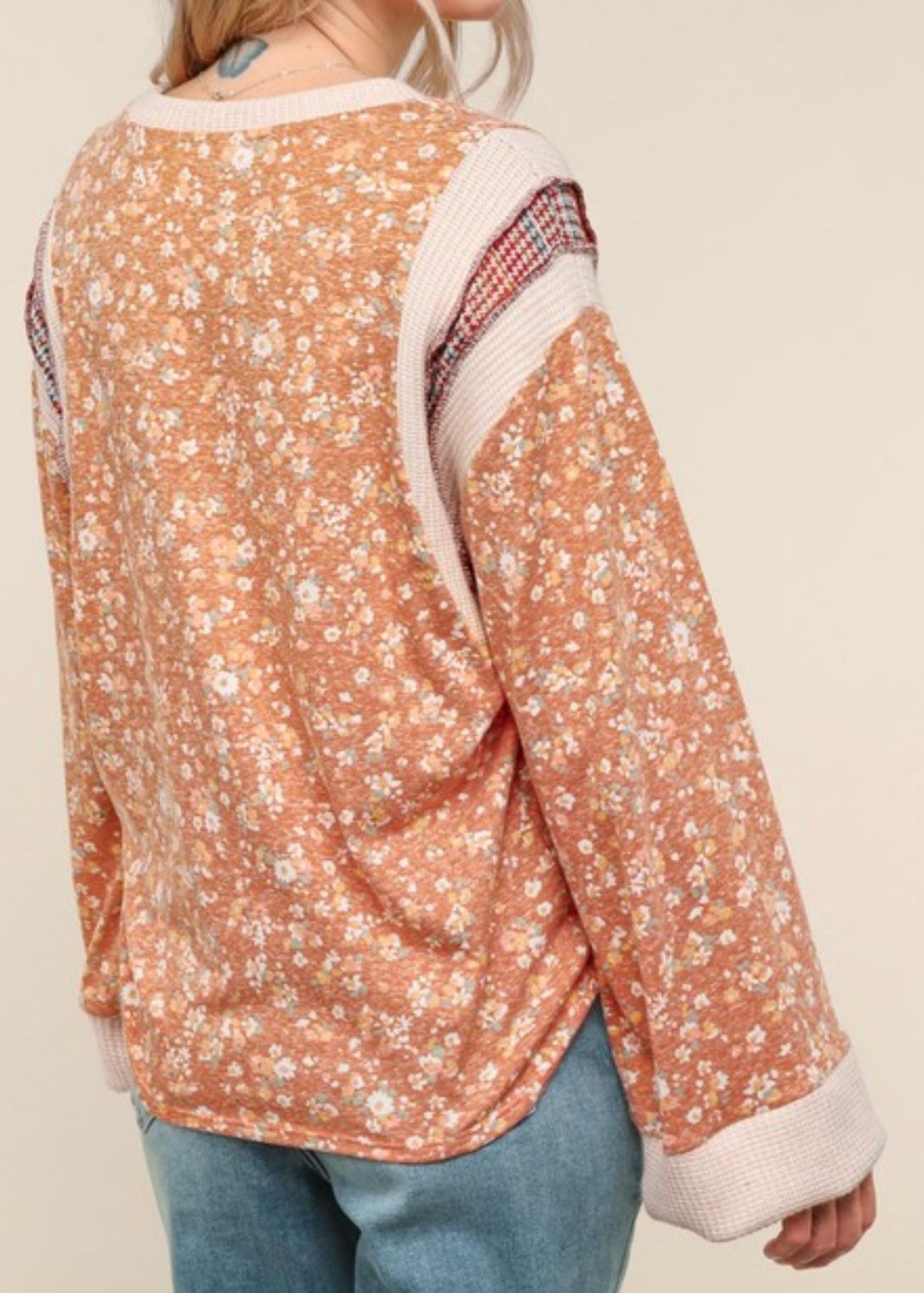 Oversized Rust Floral Knit Top