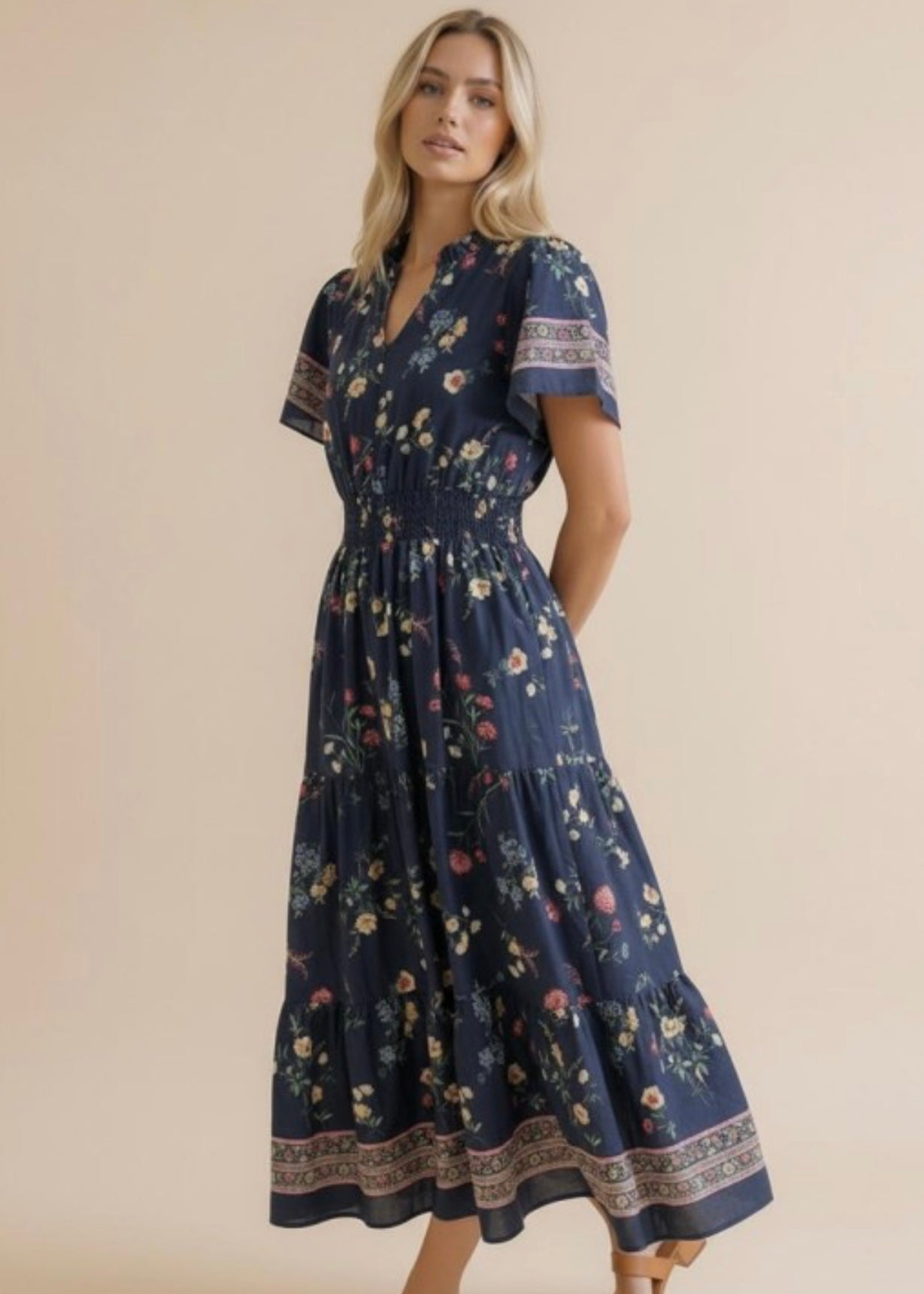 Smocked Waist Maxi Tiered Floral Dress