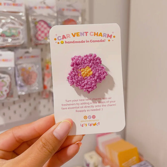Purple Daisy Punch Needle Car Vent Charm