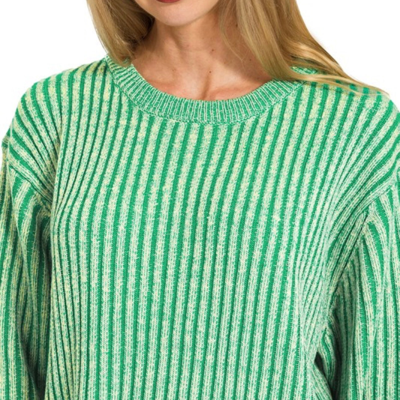 Kelly Green Curved Hem Two-tone Sweater