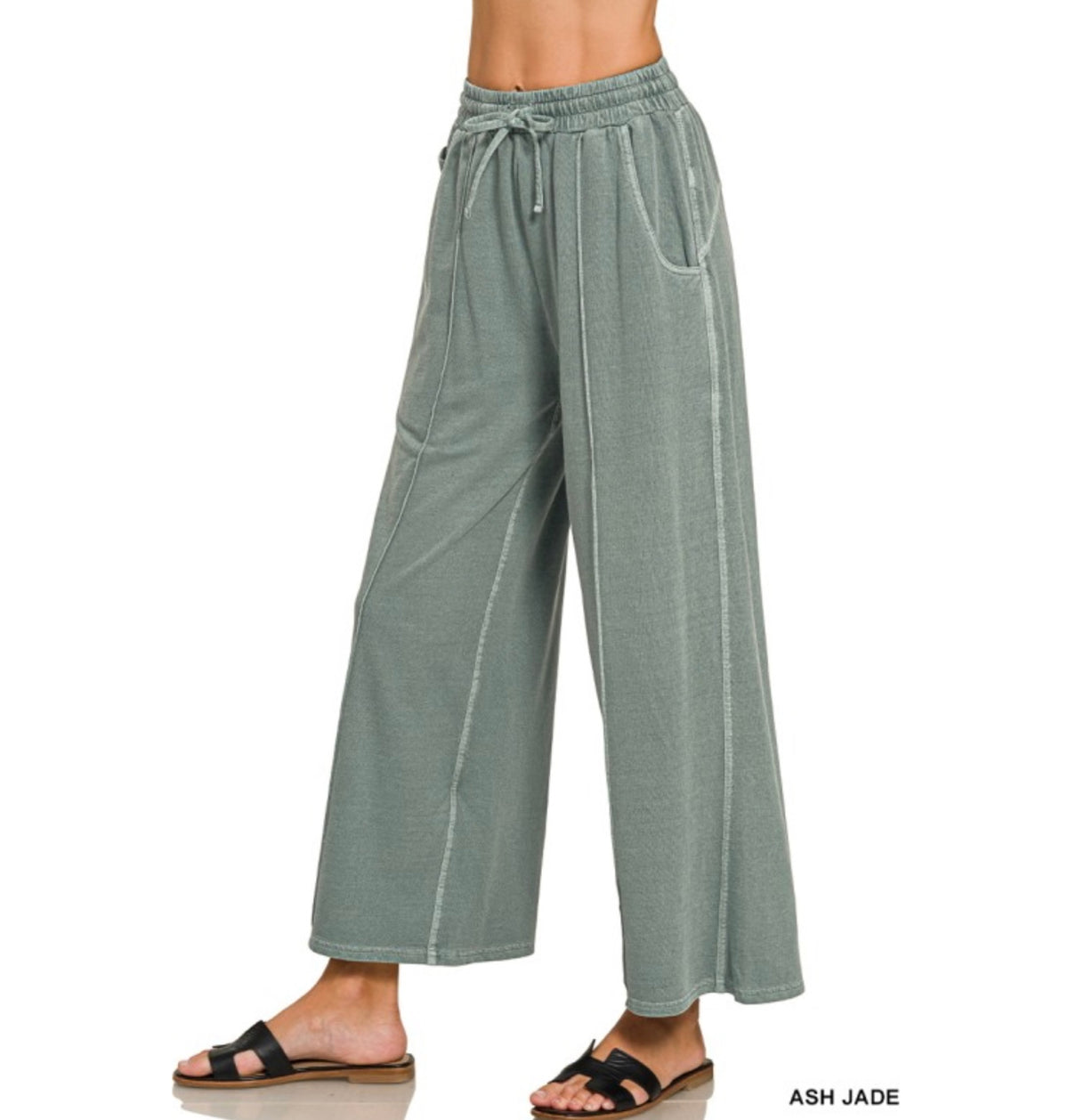 French Terry Wide Leg Pants - Ash Jade