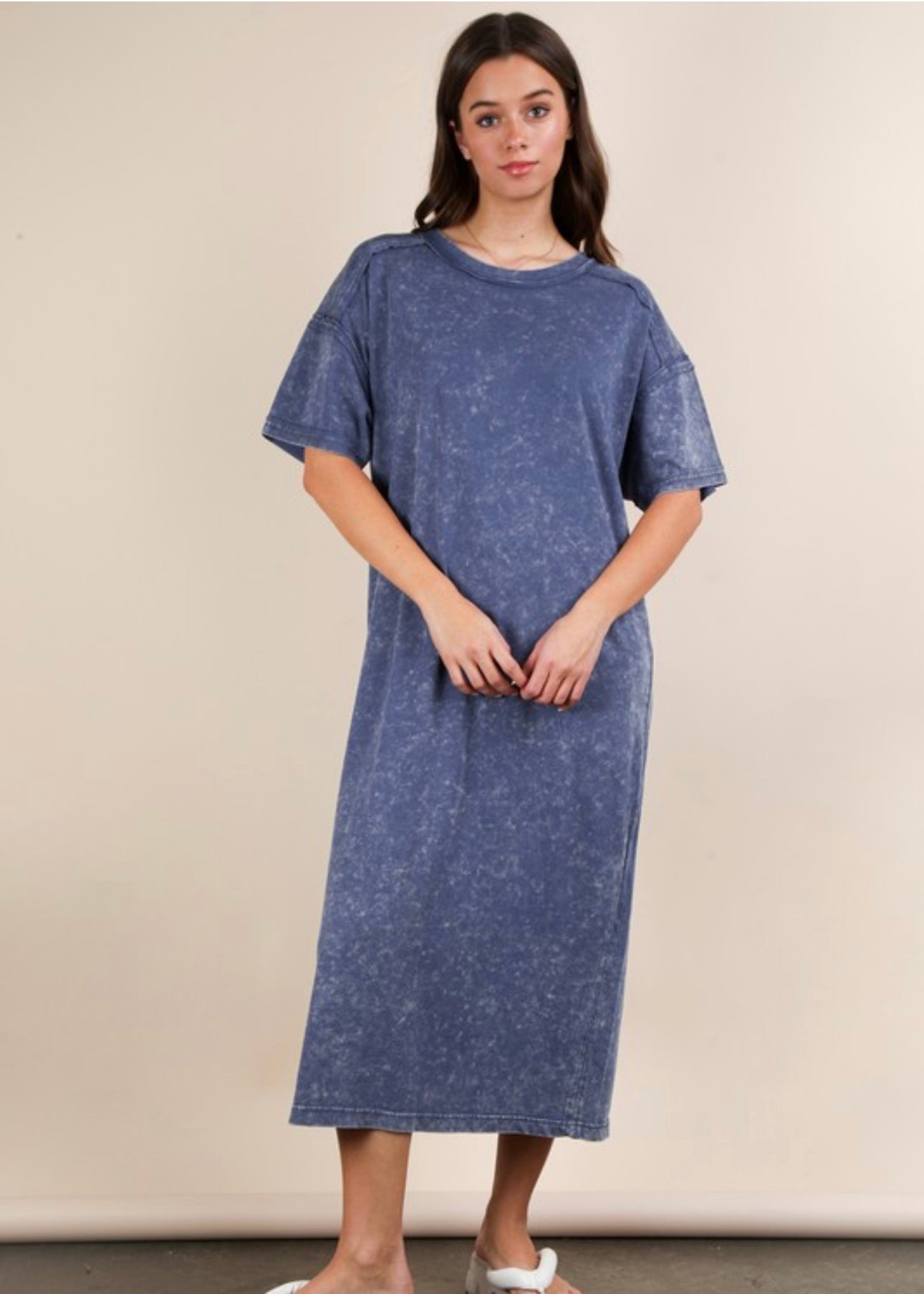 Denim Mineral Wash Midi Dress