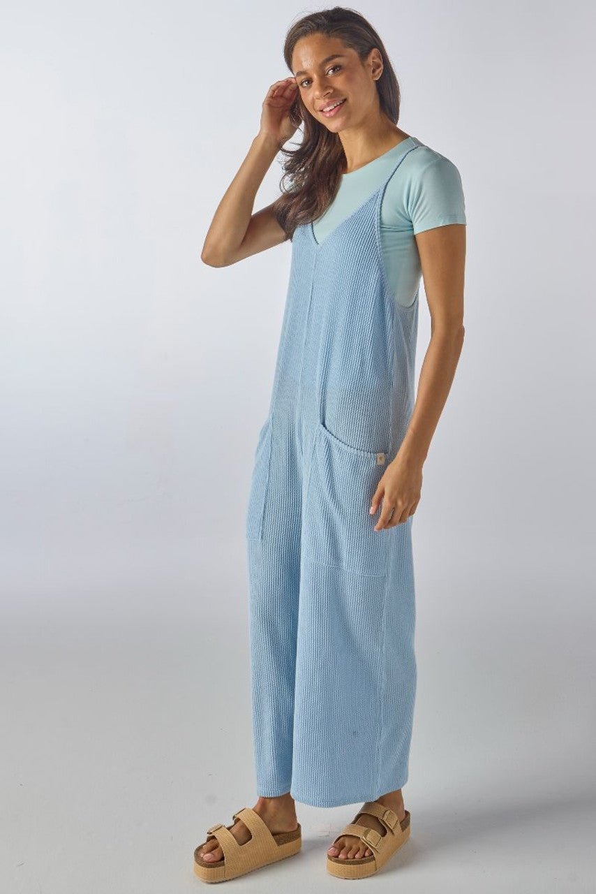 Simply Southern Ice Blue Ribbed Knit Jumpsuit