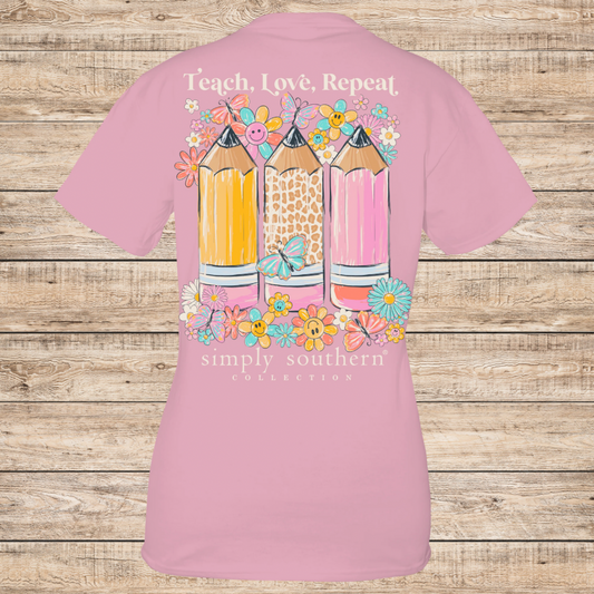 Simply Southern Teach, Love, Repeat Floral Pencils T-Shirt
