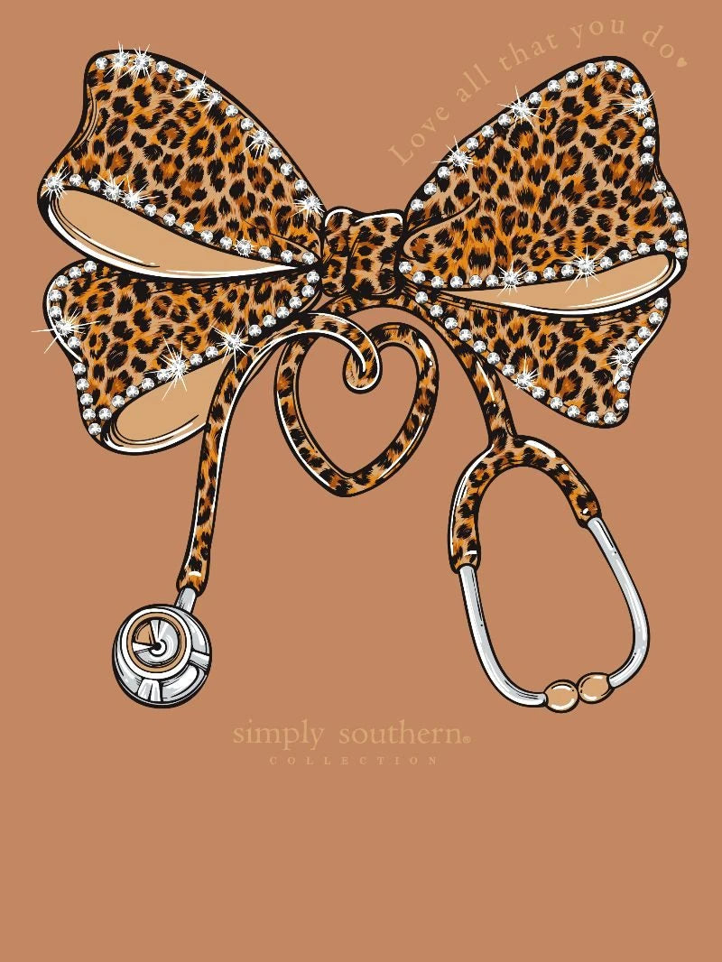 Simply Southern Nurse Leopard Bow Long Sleeve Shirt