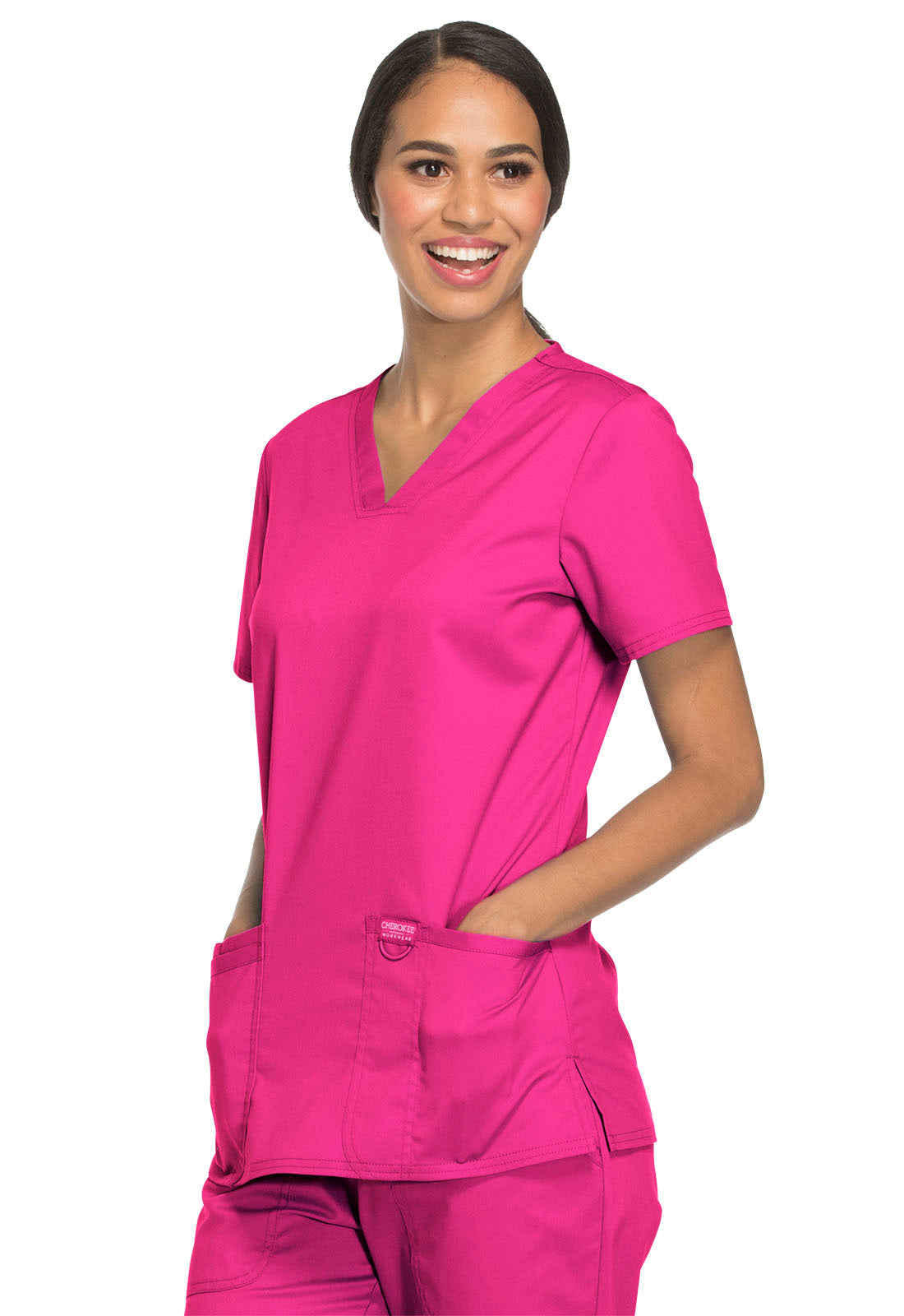 Workwear Revolution V-Neck Top-WW620- Electric Pink