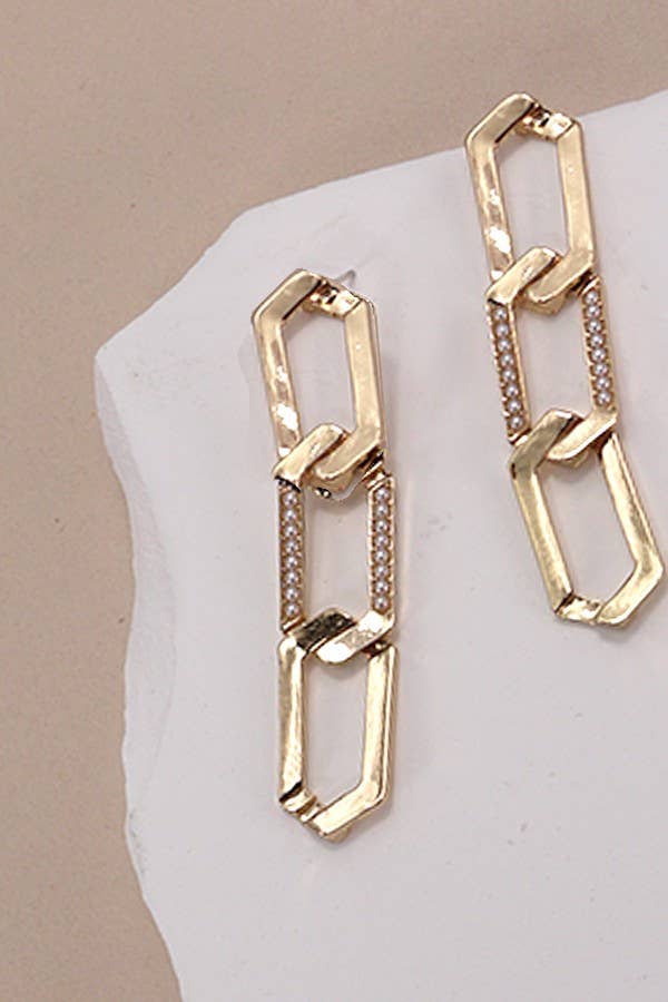 Gold Pearl Embellished Link Drop Earrings