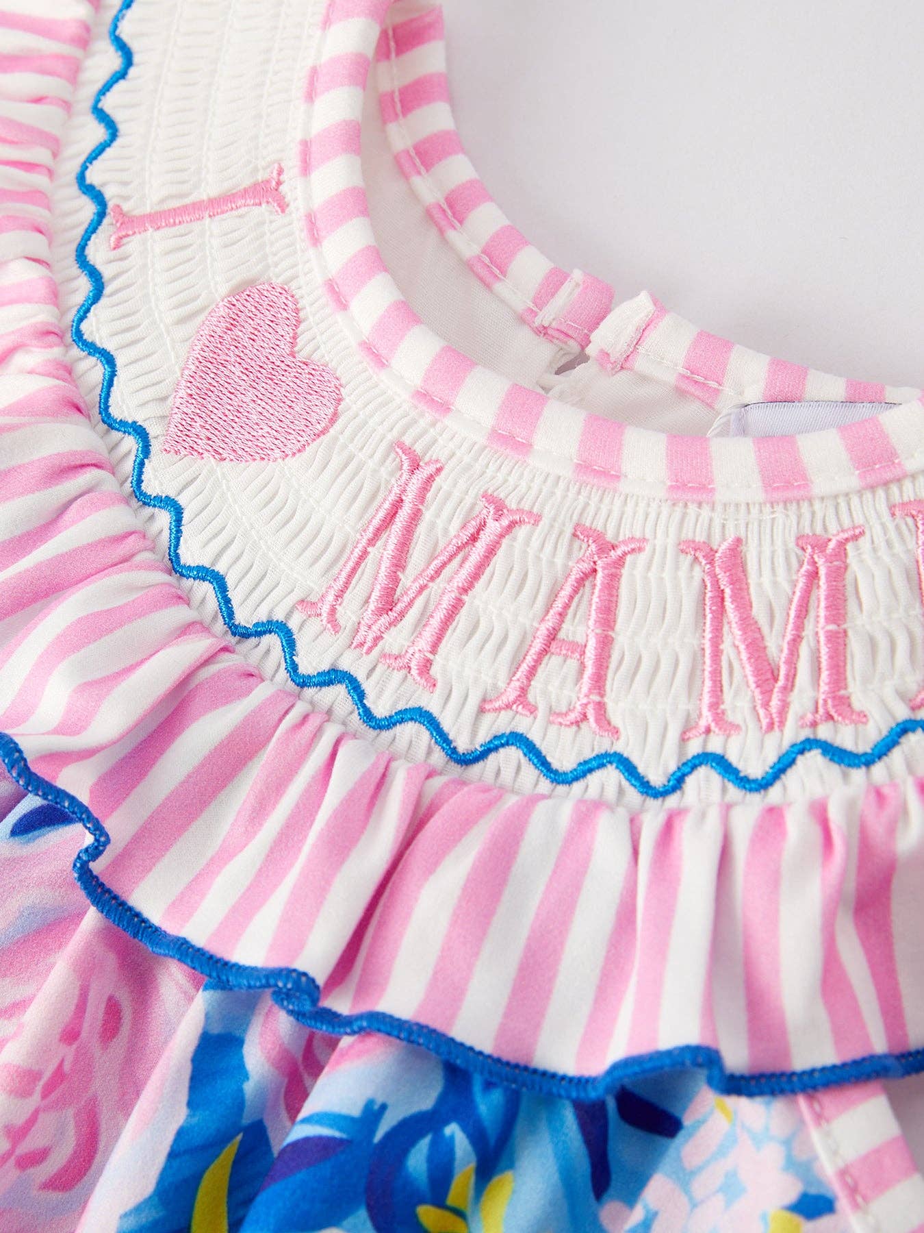 I Love Mama Embroidery Smocking Baby Romper