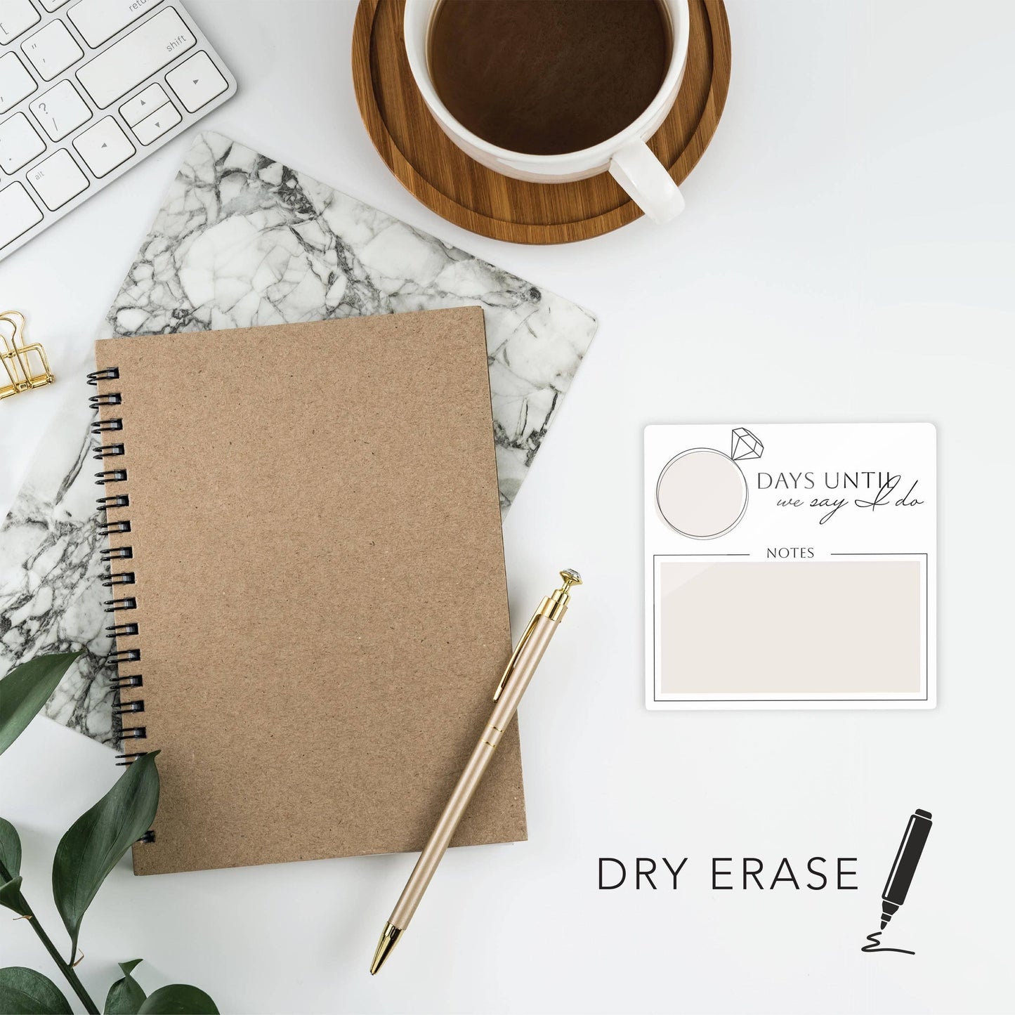 Wedding Countdown Dry Erase Glass Desk Tile