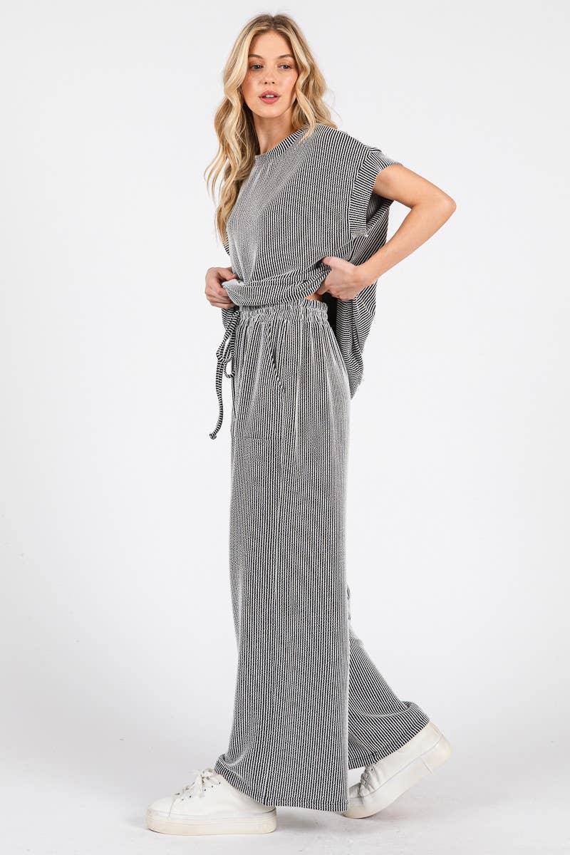 Blue Rib Knit Lounge Set
