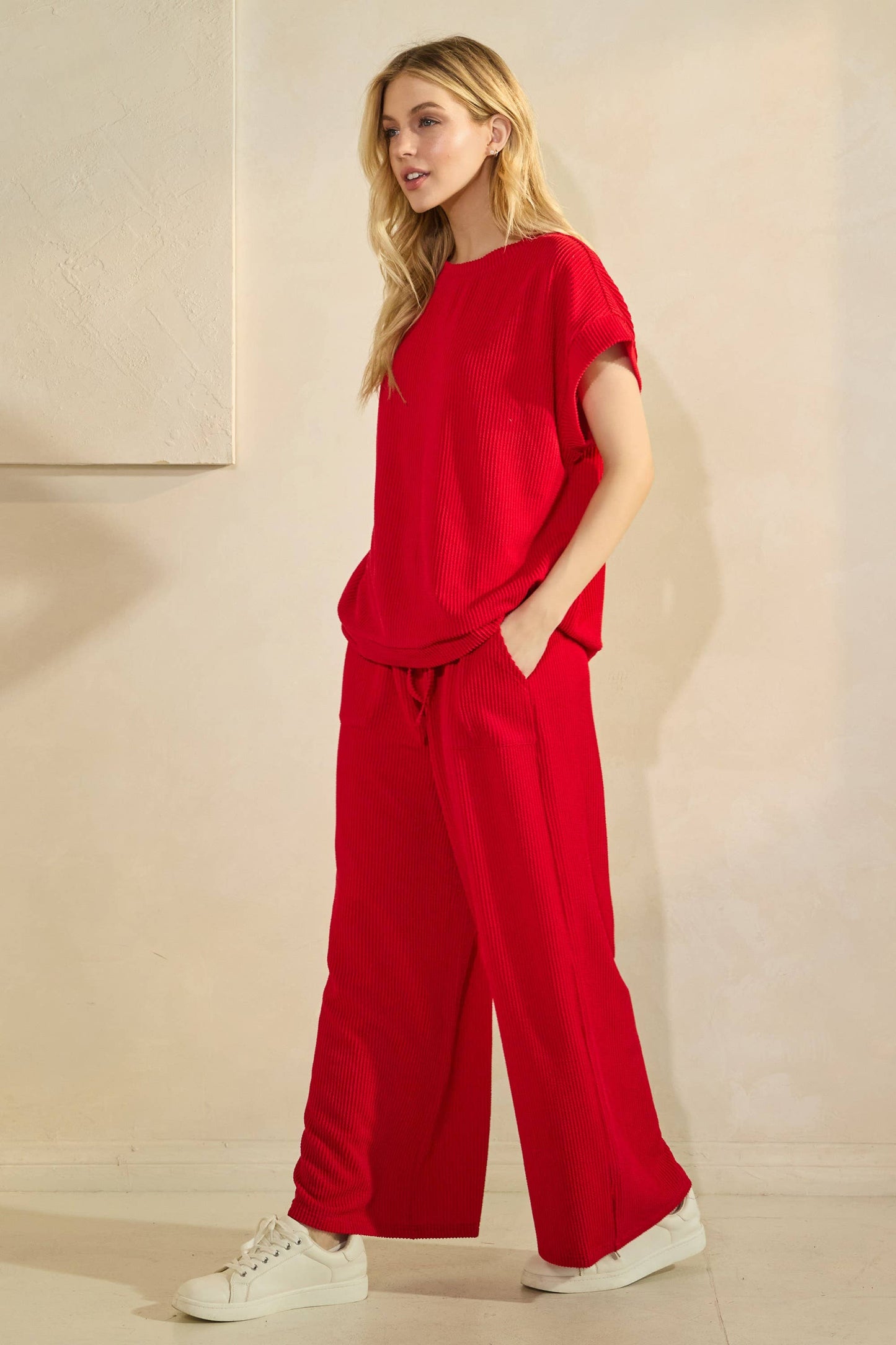 Blue Rib Knit Lounge Set