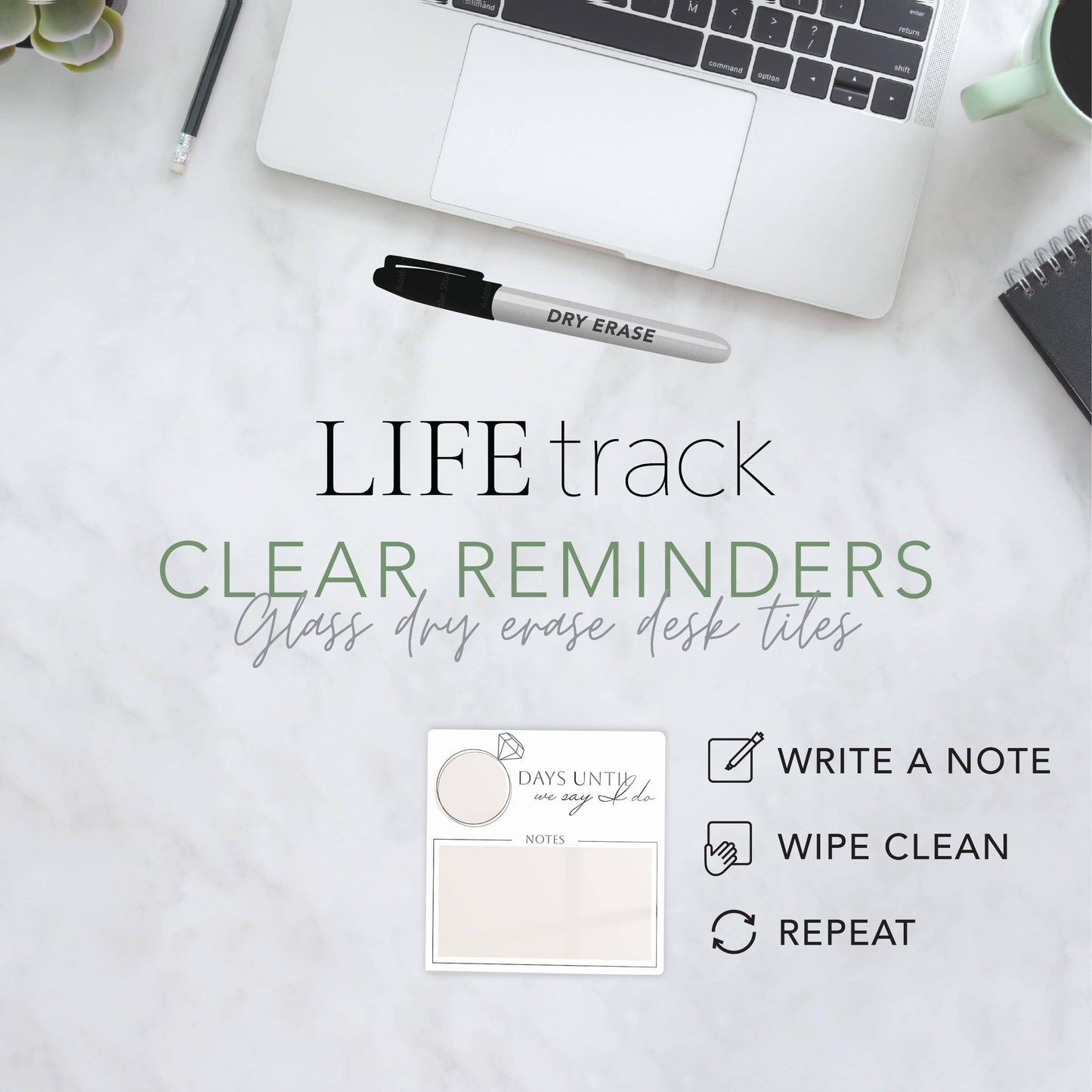 Wedding Countdown Dry Erase Glass Desk Tile