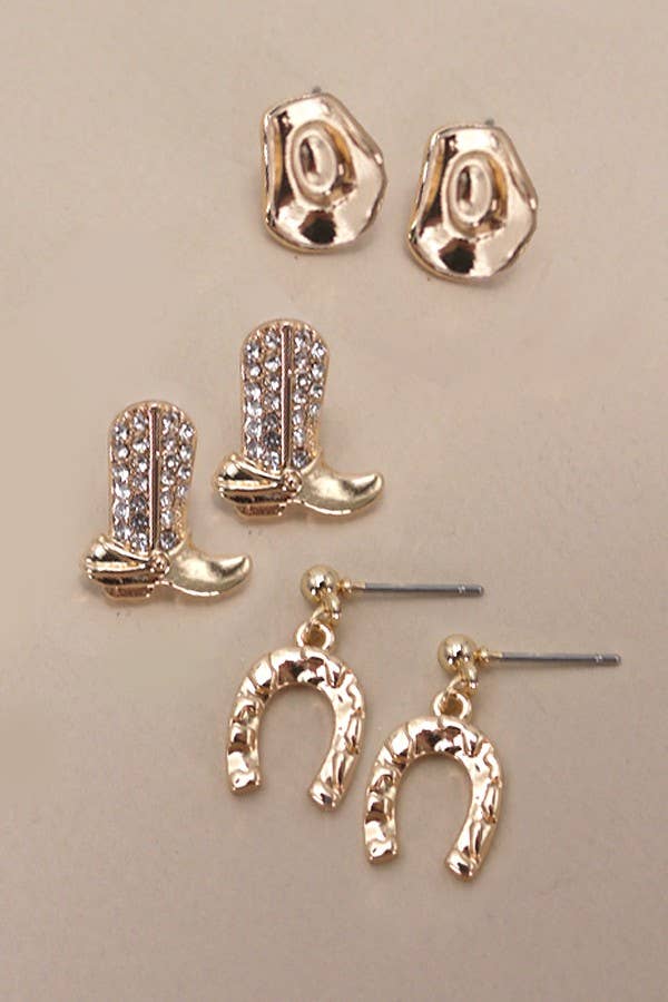 Gold Western Earrings Trio Set
