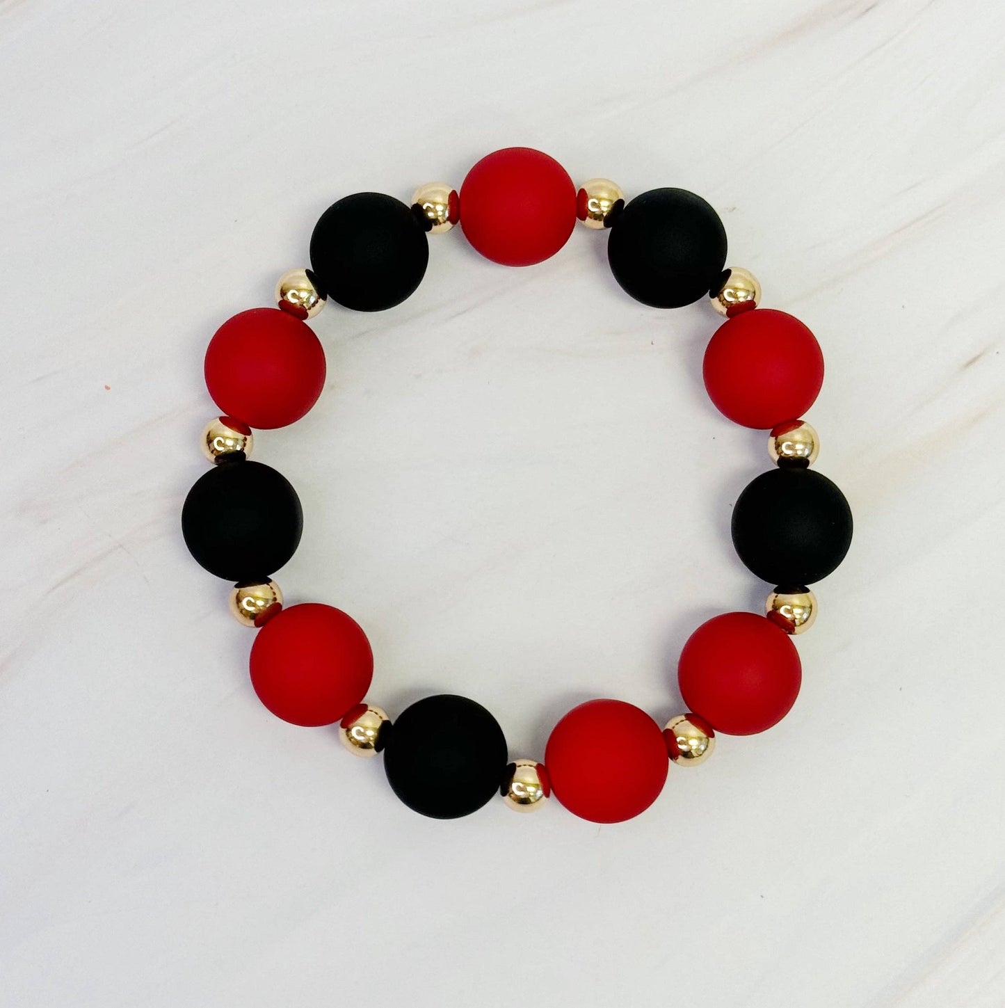 Red & Black Champion Ball Bead Stretch Bracelet