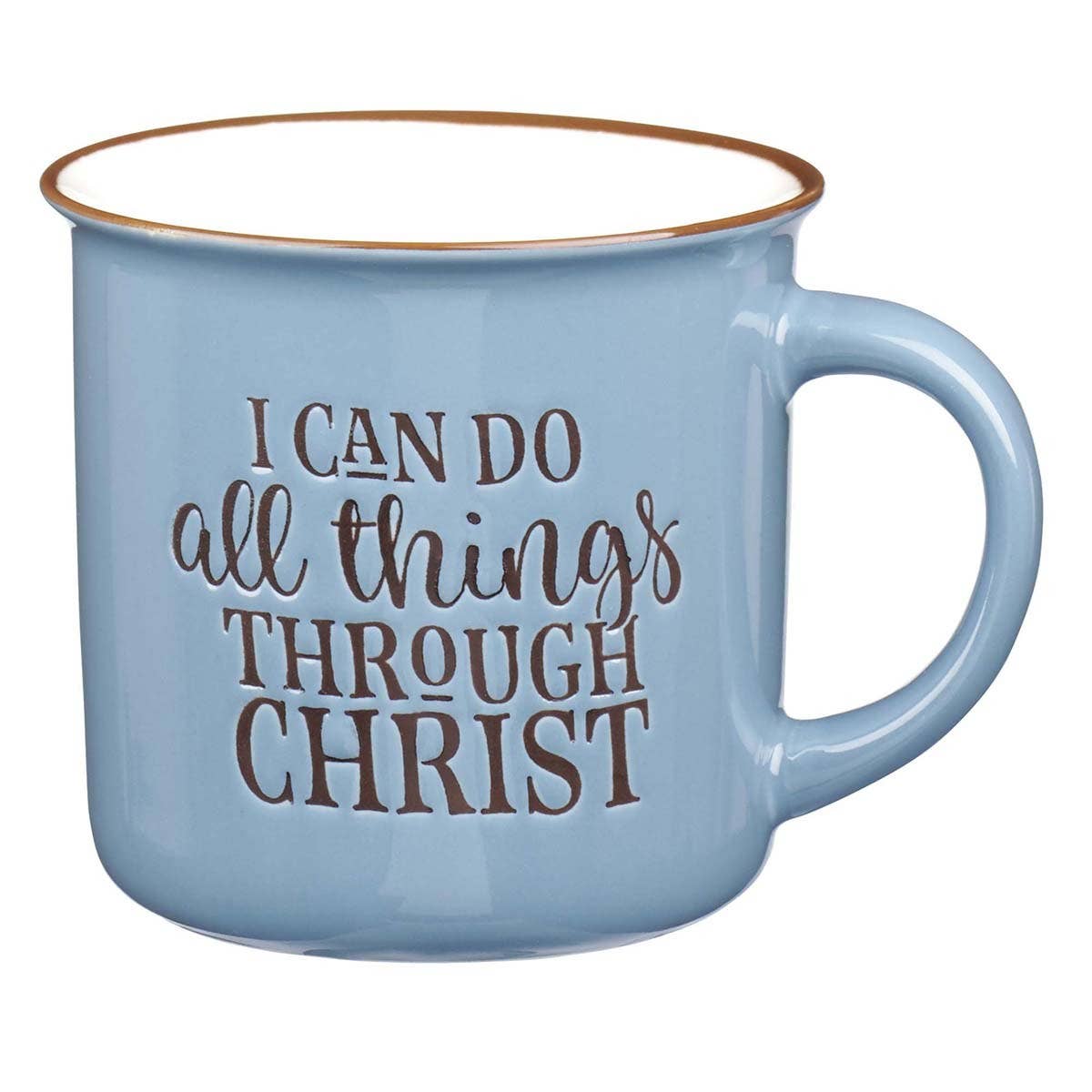 All Things Through Christ Blue Mug