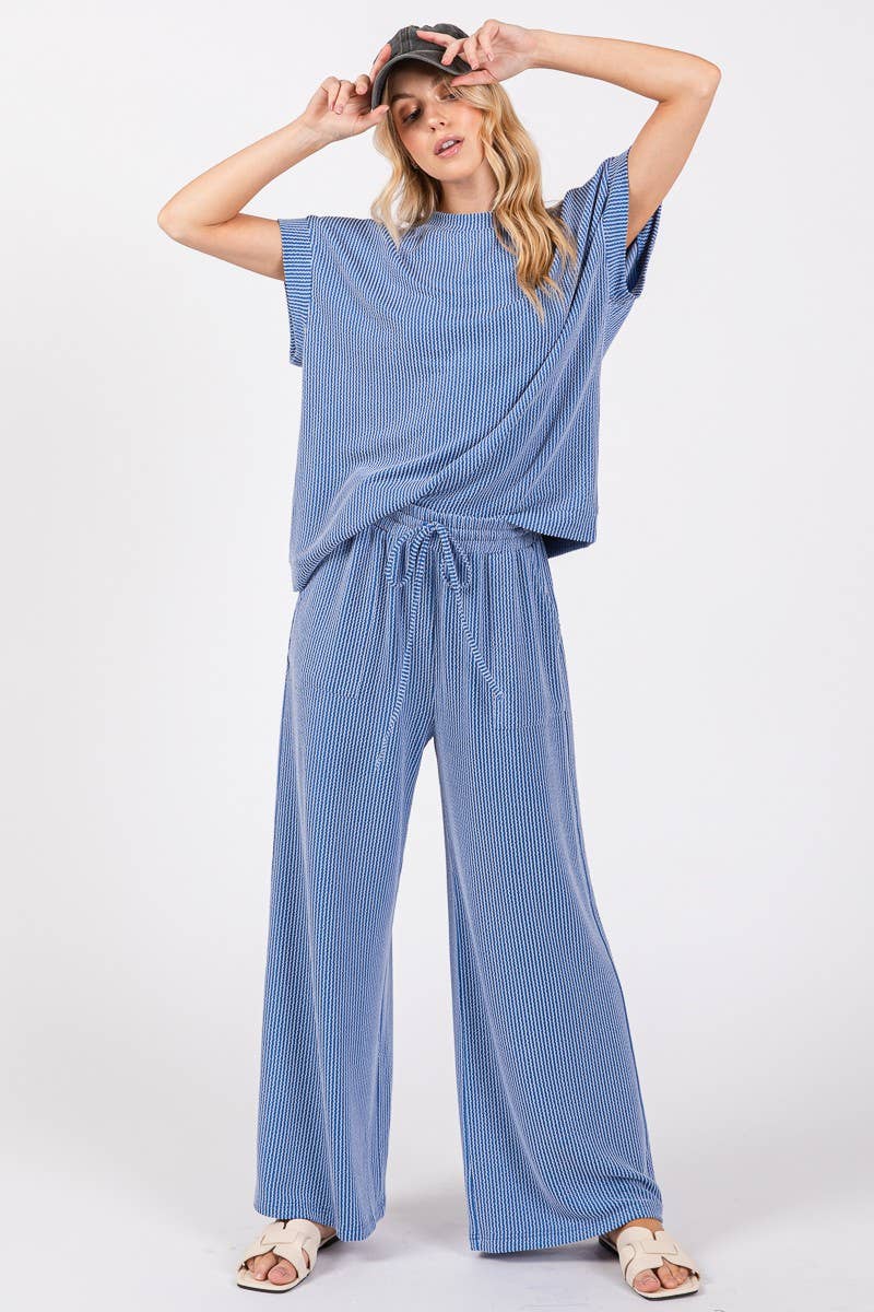 Blue Rib Knit Lounge Set