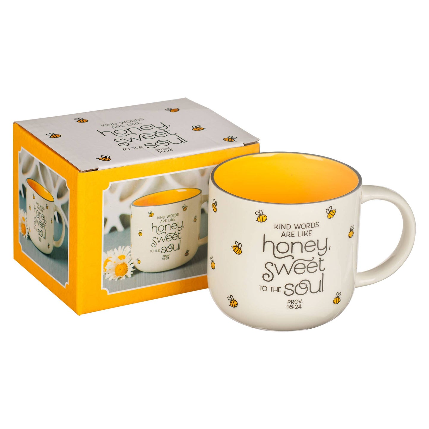 Bees Kind Words Prov. 16:24 Yellow Mug