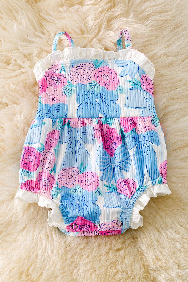 Girls Bow & Floral Printed Romper