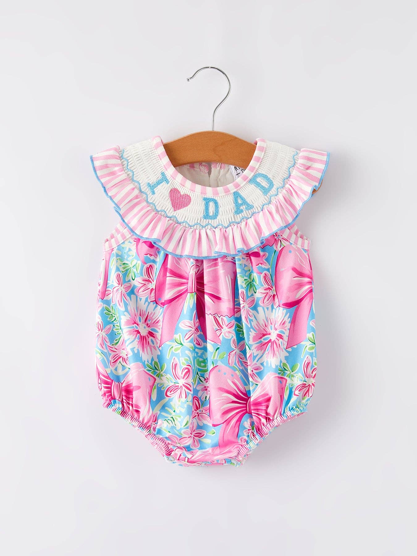I Love Dad Embroidery Smocking Baby Romper