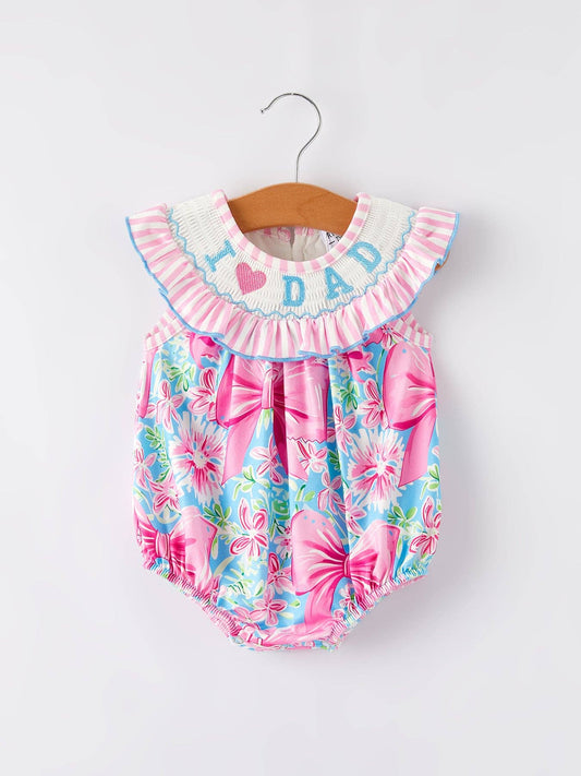 I Love Dad Embroidery Smocking Baby Romper