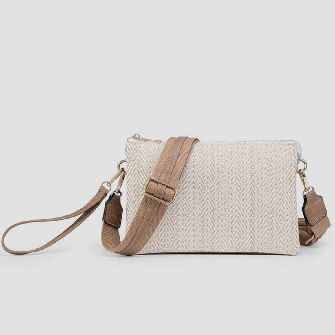 Jen & Co. Izzy Arrowhead Crossbody w/ Guitar Strap - Tan/White