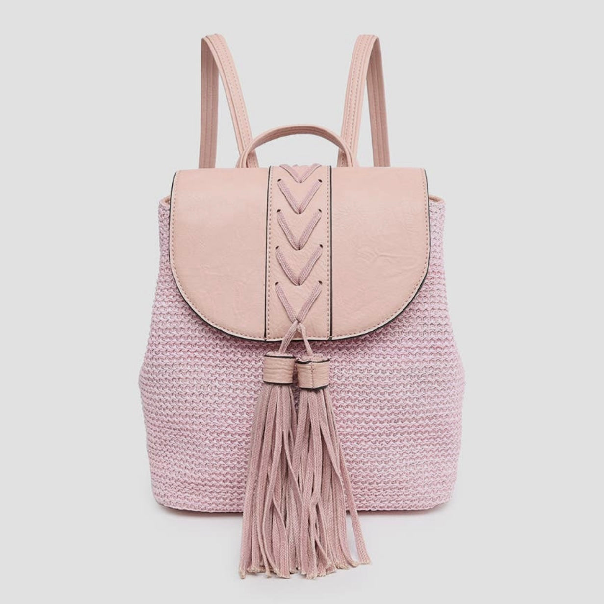 Jen & Co. Eleanora Straw Backpack w/ Vegan Leather Detail