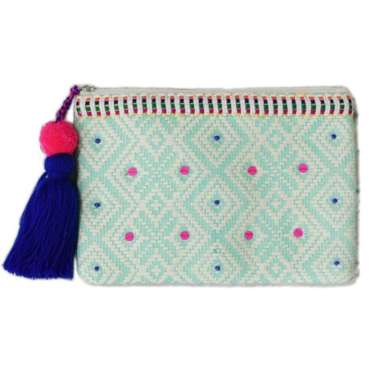 Mint Geometric Cotton Pocket Book with Tassel