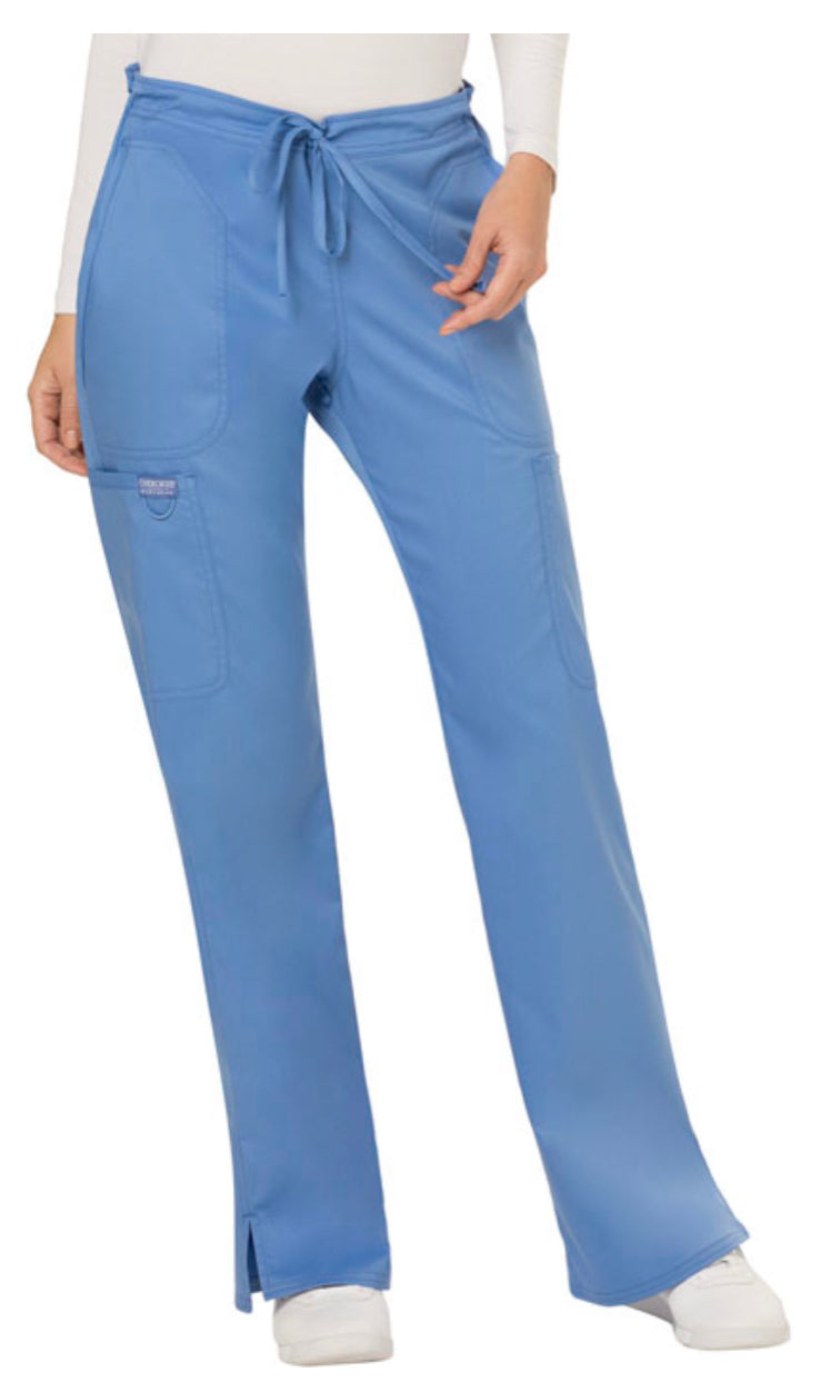 Cherokee Workwear Women's Mid-Rise Moderate Flare Drawstring Pant- WW120- Ciel Blue