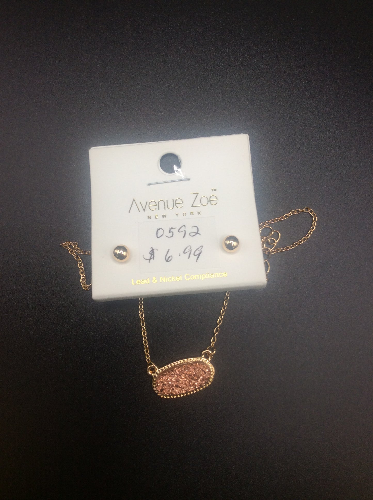 ROSE GOLD ROCK EARRING AND NECKLACE SET