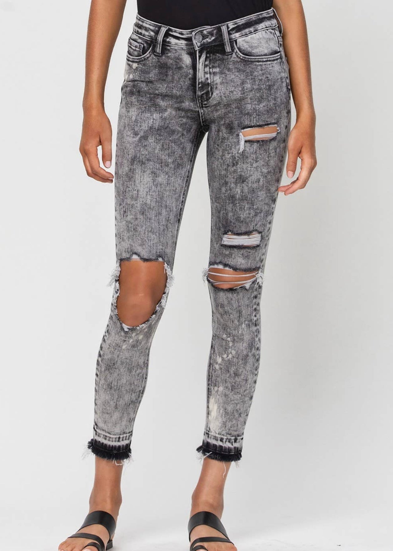 Distressed Mid Rise Crop Jeans