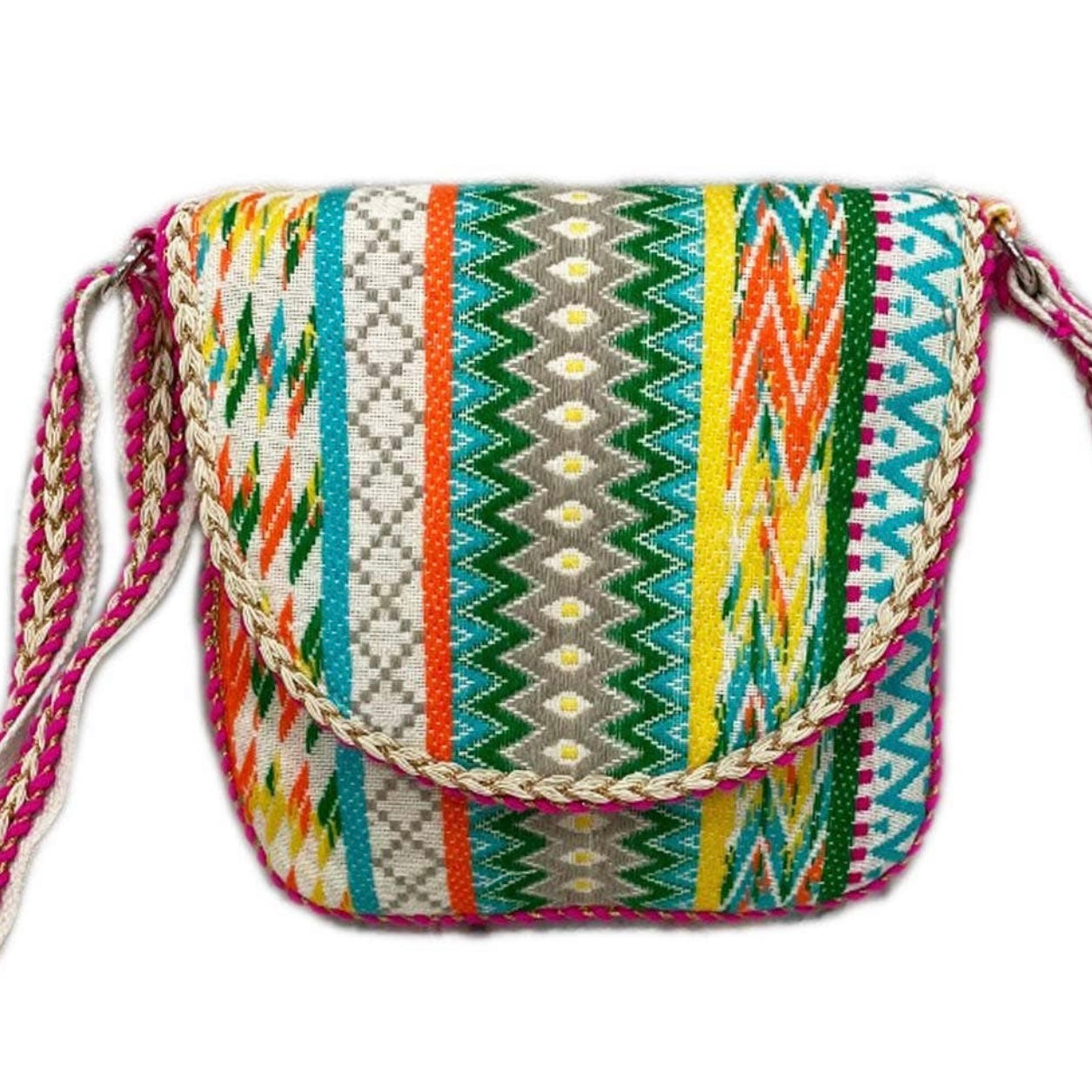 Bohemian Rainbow Crossbody Bag with Embroidered Strap