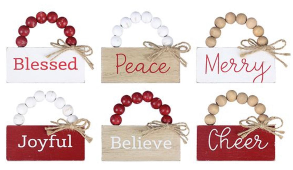 Wood Christmas Mini Signs W/Blessing Banner
