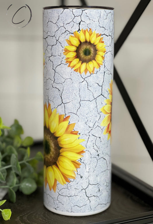 Watercolor Crackle Sunflowers 20oz Skinny Tumbler
