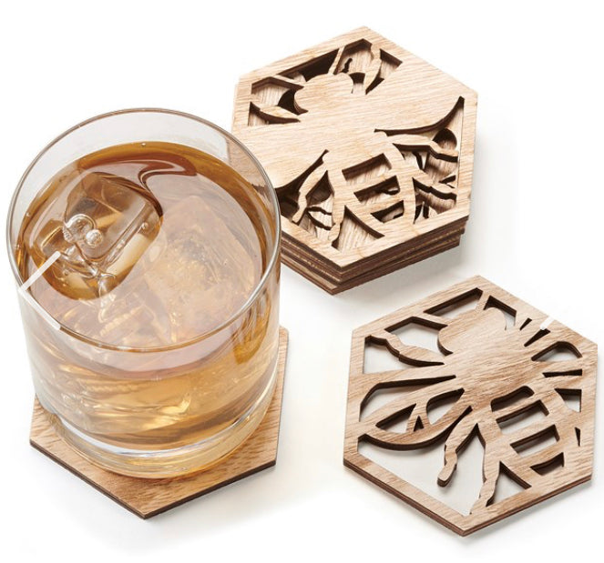 Plywood Wood Laser Cut Bee Coasters Assorted