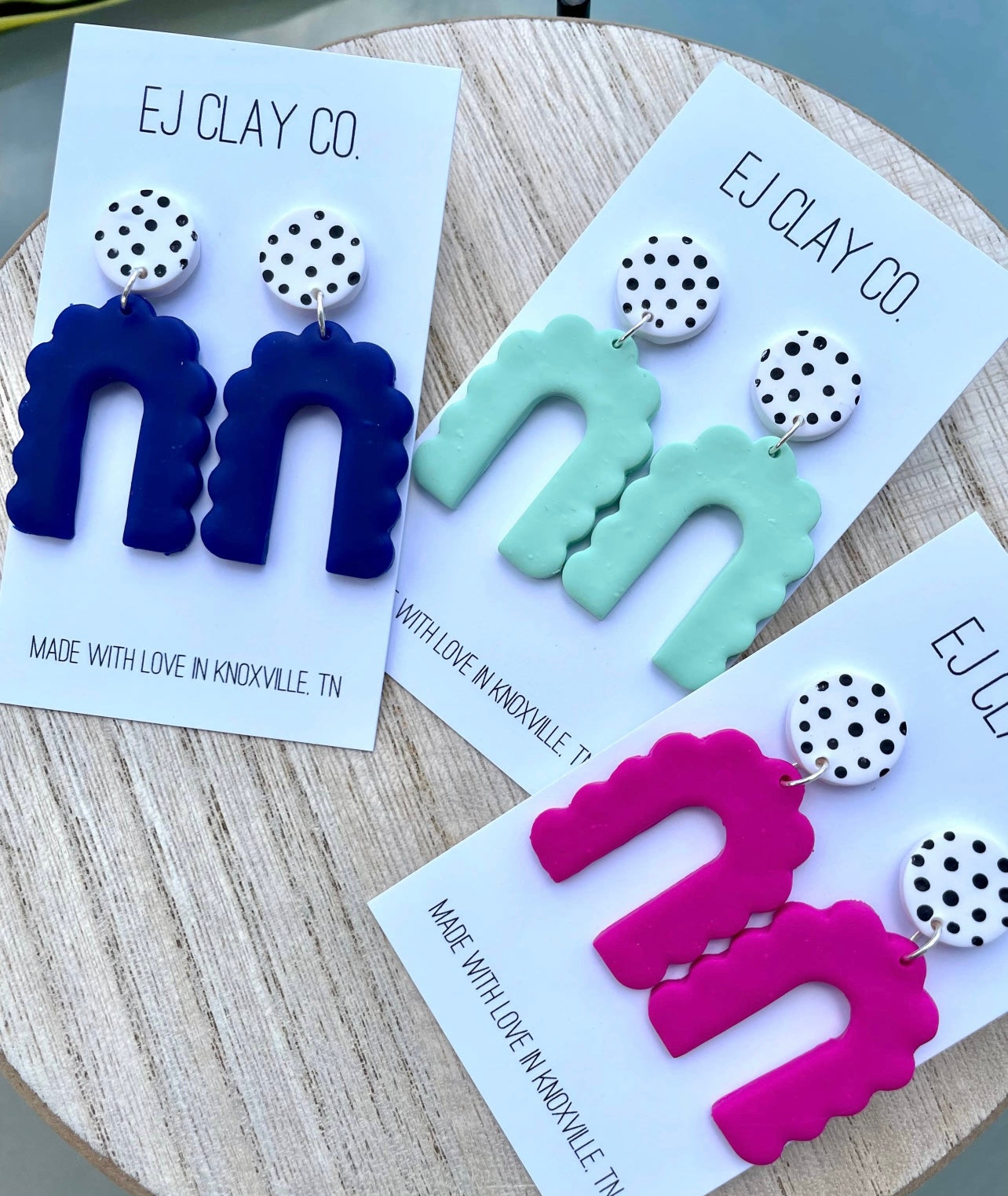 Polka Dot Scalloped Dangle Earrings - Blue