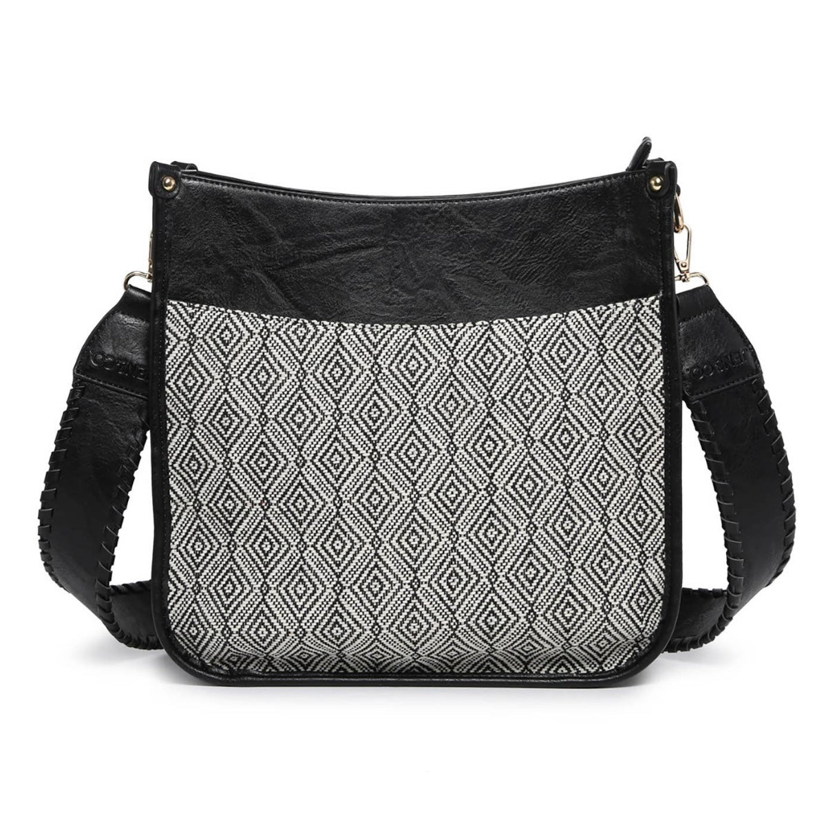 Jen & Co. Chloe Diamond Crossbody with Guitar Strap in Black
