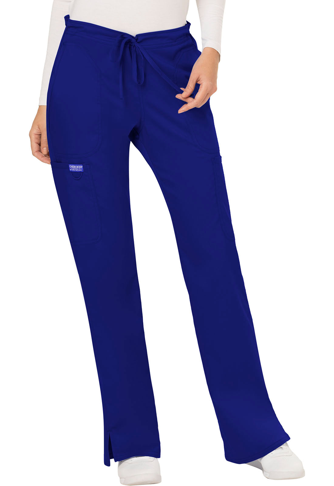 Cherokee Workwear Women's Mid-Rise Moderate Flare Drawstring Pant- WW120- Galaxy Blue
