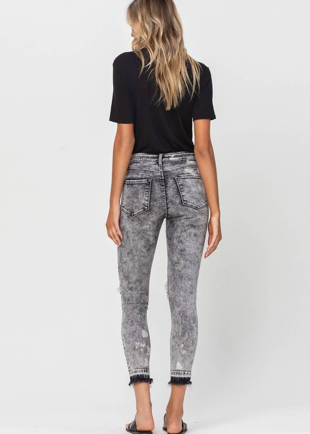 Distressed Mid Rise Crop Jeans