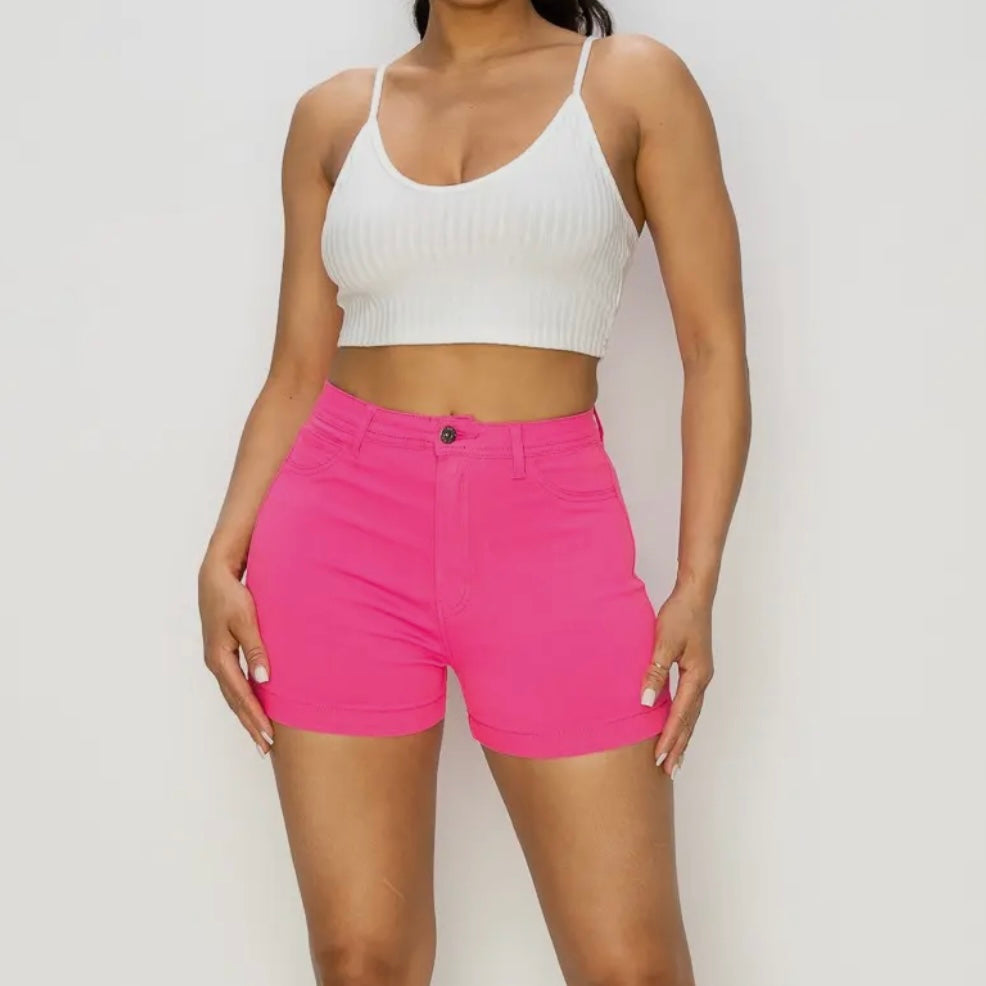 Neon Pink High Waisted Super-Stretch Shorts