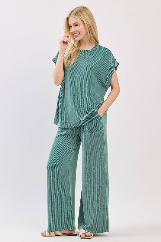 Green Rib Knit Lounge Set