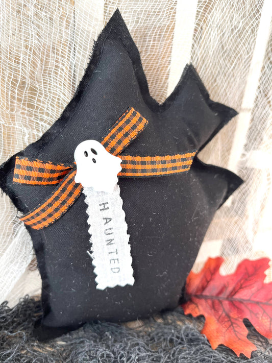 Black Halloween Haunted House Mini Pillow | Home Decor