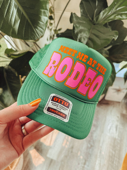 Meet Me At The Rodeo, Western Kelly Green Trucker Hat