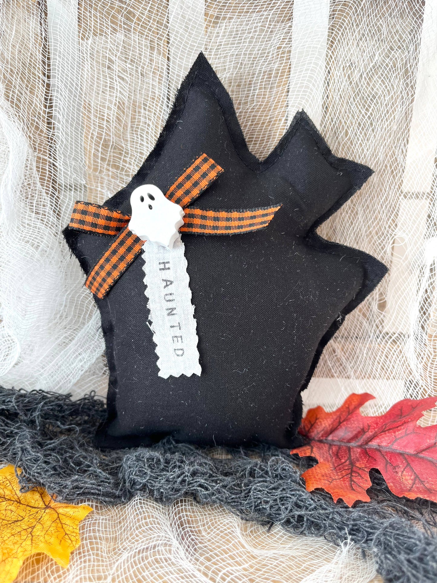 Black Halloween Haunted House Mini Pillow | Home Decor